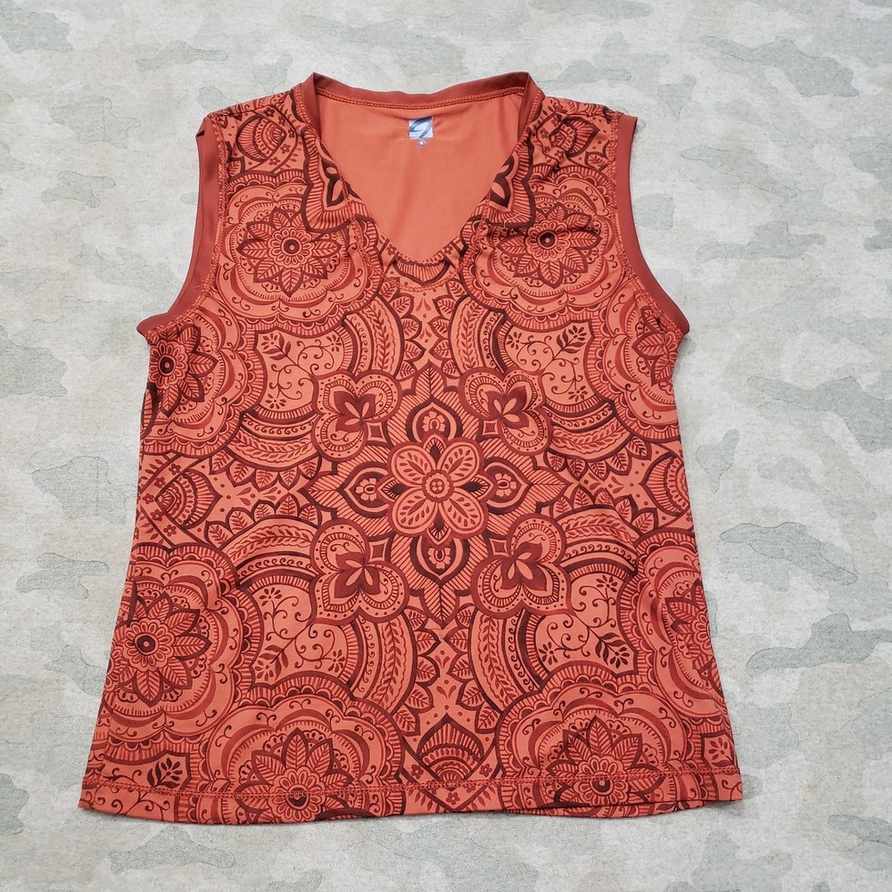 Title Nine Tank Top Womens Small Red V-Neck Sleeveless Geo Print Golf Tennis